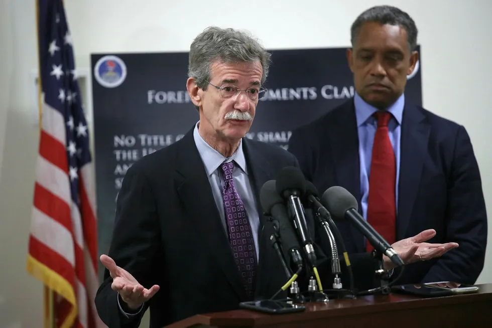 Call for moratorium: Maryland Attorney General Brian Frosh (foreground) and DC AG Karl Racine