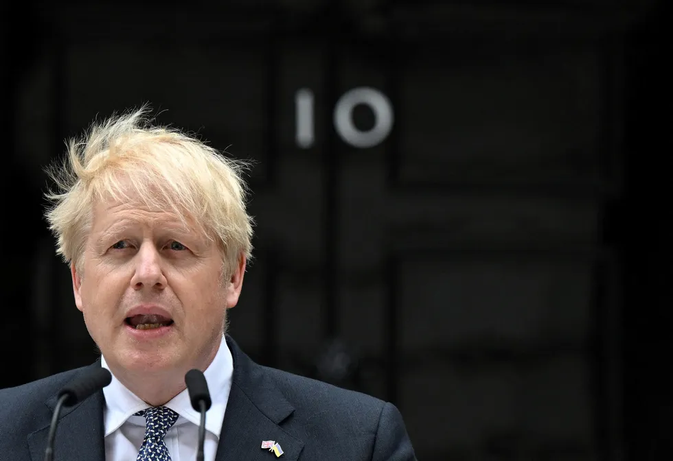 Moving on: UK Prime Minister Boris Johnson makes his resignation statement outside 10 Downing Street in central London on 7 July