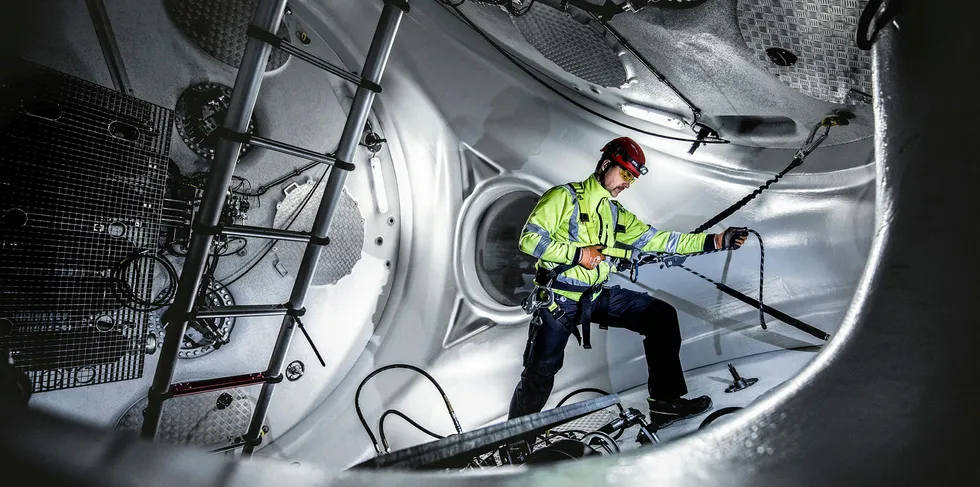 Inside the nacelle of a MHI Vestas V164 offshore wind turbine