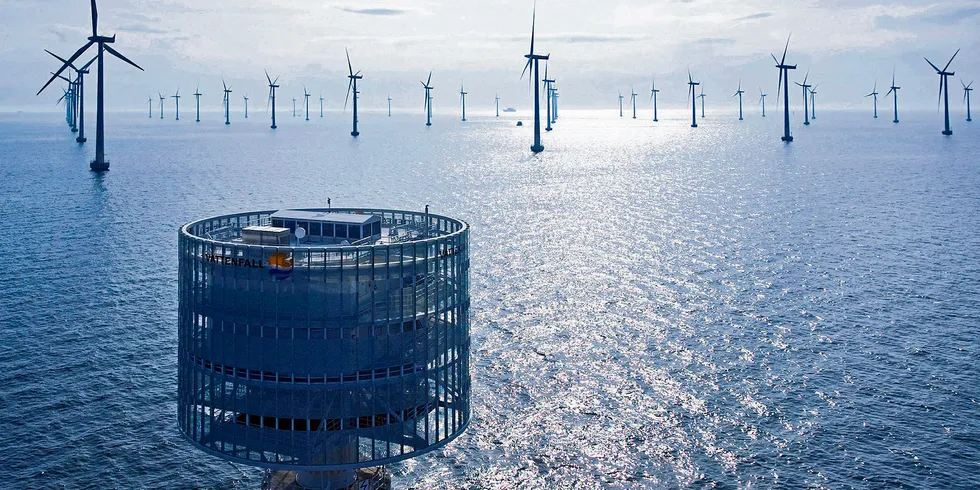 Offshore transformer station at Lillgrund wind farm in the Baltic Sea