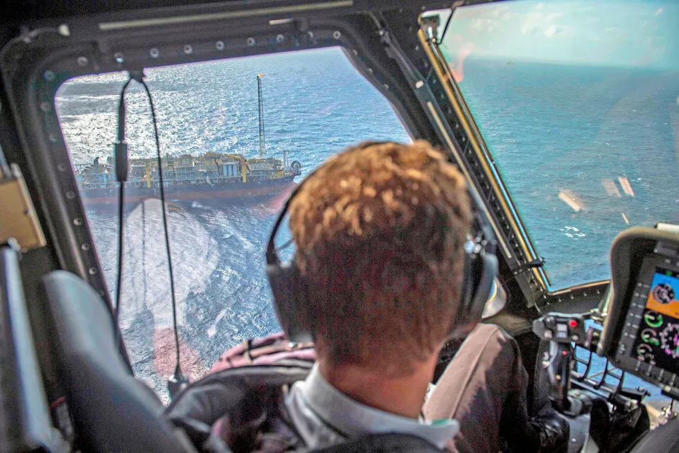 Flyover: a helicopter approaches the Cidade de Itaguai FPSO in Brazil's pre-salt arena