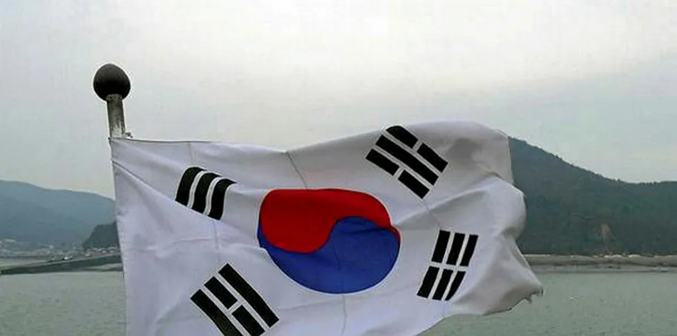 South Korea's flag flies offshoe