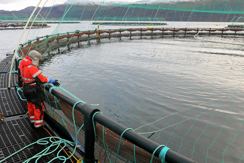 Cermaq's salmon farm in Olderfjord, Norway.