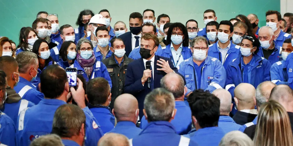 President Emmanuel Macron reveals the H2 investment during a speech to workers at the Genvia electrolyser factory in Béziers, southern France, on Tuesday.