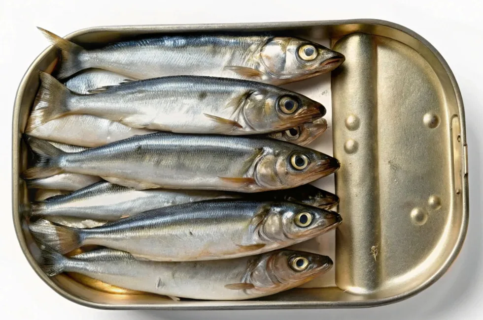Sardines in can isolated on white background Top view . canned sardines.