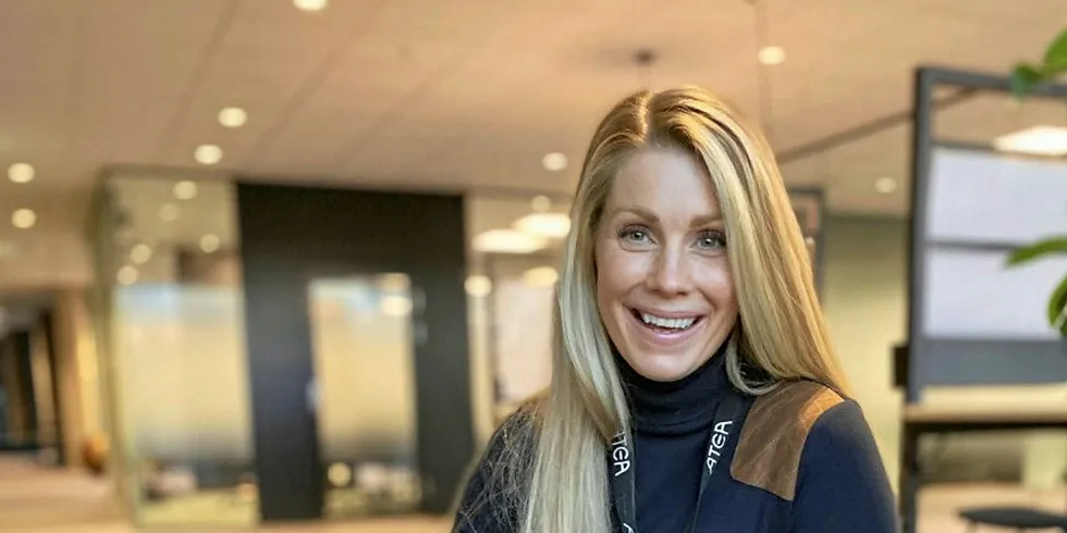 Marte Lund Myran is pictured at work at Atea's offices in Trondheim. She will soon take up the position as marketing manager at the Norwegian Seafood Trust.