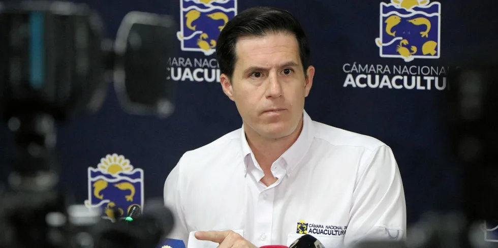 Jose Antonio Camposano, executive director of Ecuador's CNA, is warning the government that rising costs for shrimp farmers are taking a toll on the industry and jobs.