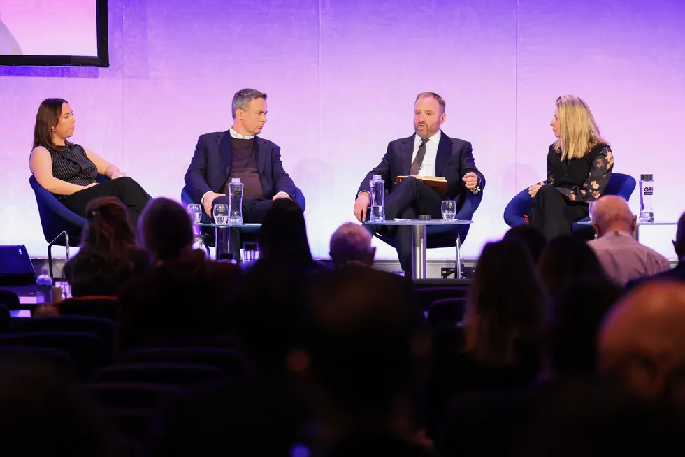 (Left to right) International Energy Week panel moderator Anna MacLaren, E.ON UK chief executive Chris Norbury, GMB union general secretary Gary Smith and World Nuclear Association director general Sama Bilbao y Leon, speaking at IE Week 2025 in London.