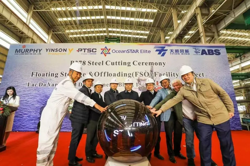 First steel cut for Murphy Oil's Lac Da Vang FPSO at Strongwind shipyard in China.