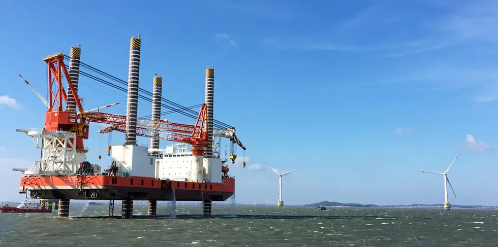 Construction of China Three Gorges' Xinhua Bay Phase II project, off Fujian province, China