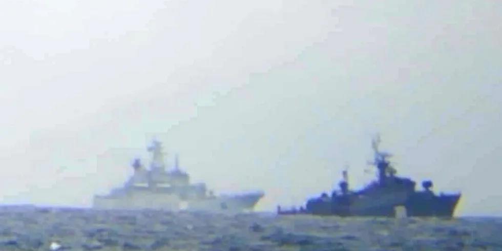 Russian warships in the bering sea off alaska.