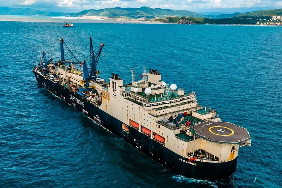 Saipem's pipelaying barge Castorone offshore Filyos, Turkey.