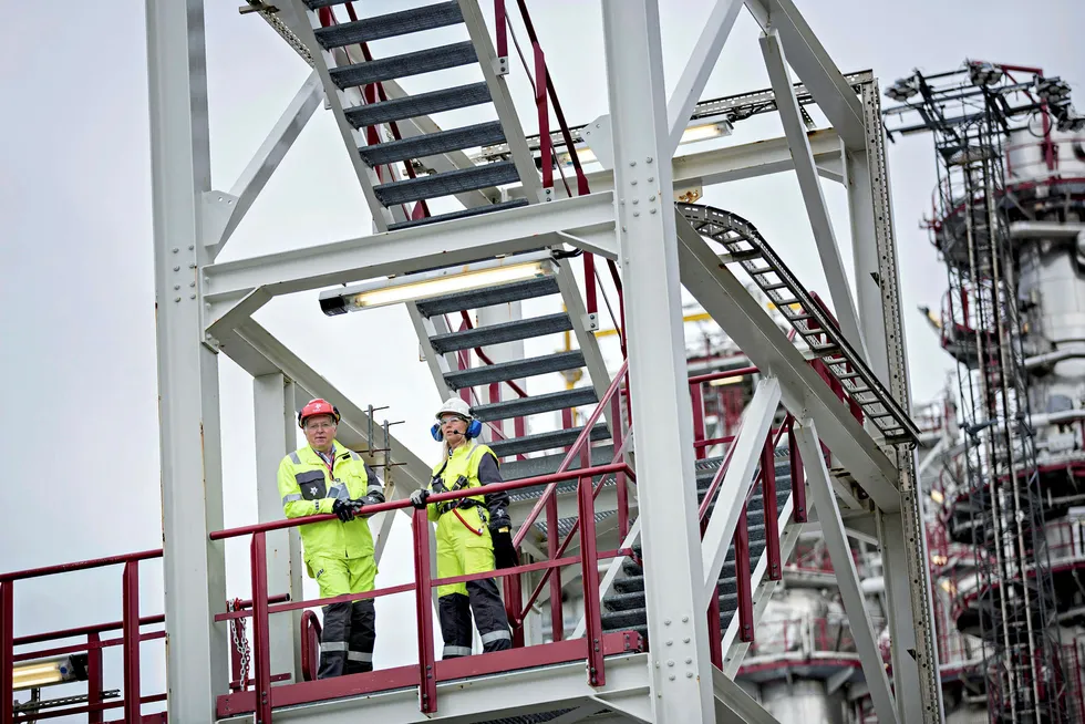 Capacity: Equinor chief executive Eldar Saetre (left) with the company's vice president for offshore Newfoundland Unni Fjaer