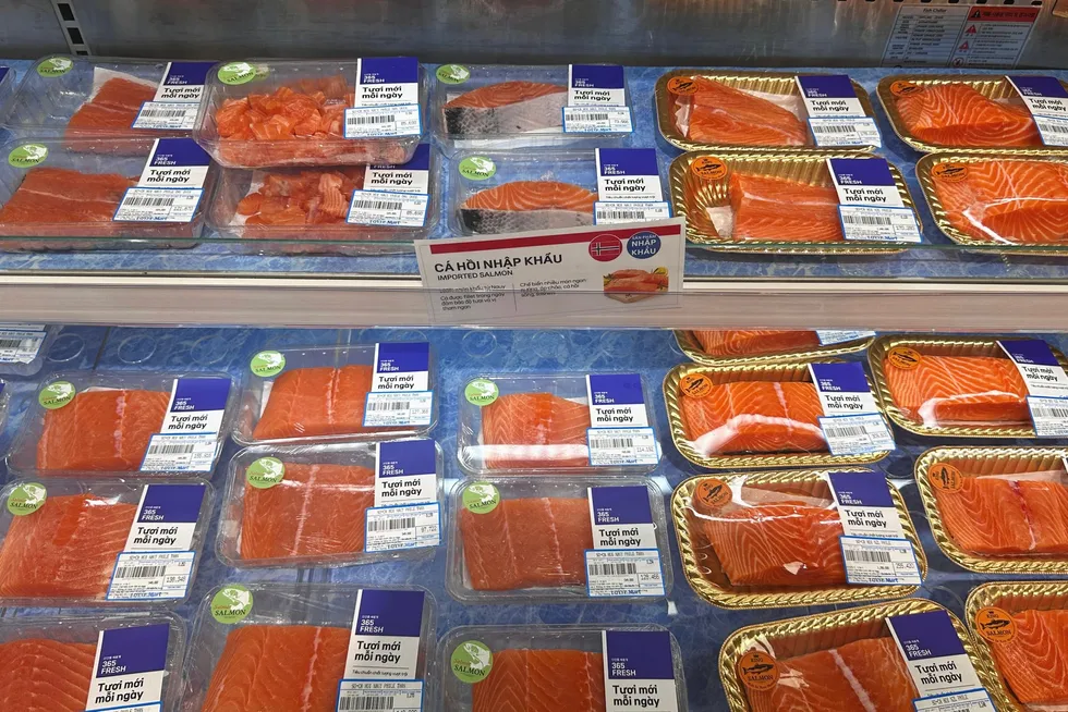 Salmon on sale in a Vietnamese supermarket.