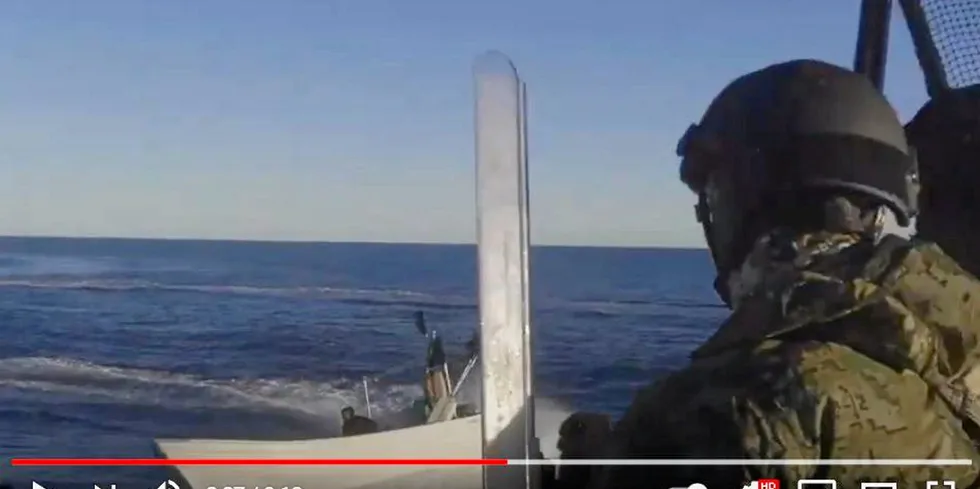 . A still of video footage from Sea Shepherd purportedly showing clashes between its conservation vessel Farley Mowat and Mexican fishemen.