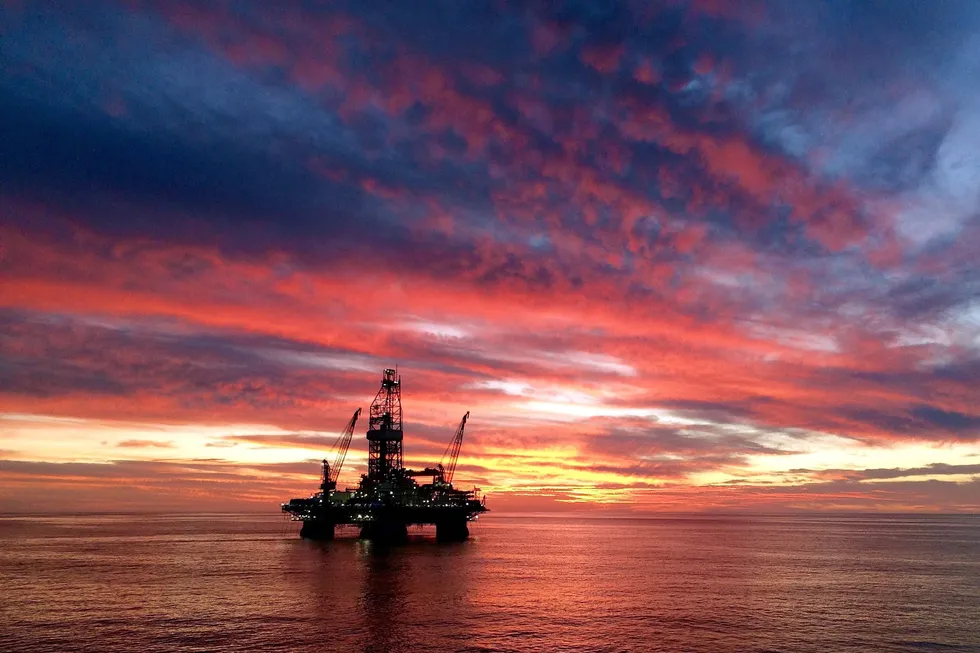 The semi-submersible drilling rig Atwood Osprey at the Barossa field offshore Australia.