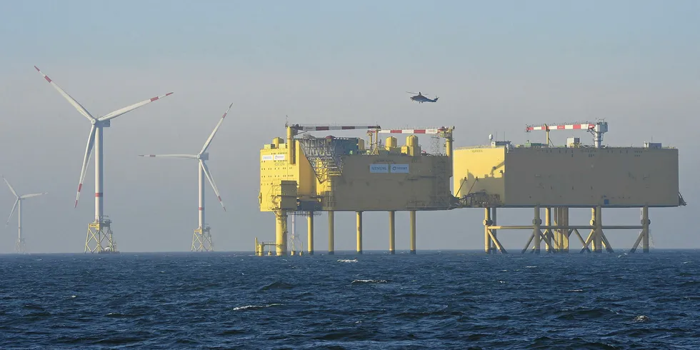German offshore wind farm "Amrum Bank West" near Helgoland