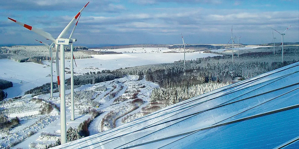 Wind turbines and solar panels in Germany.