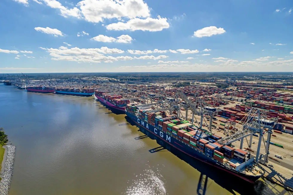 Container ships in the port of Savannah, Georgia, one of the US East Coast ports affected by this week's strike.