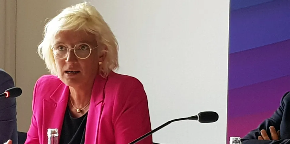 BWE president Bärbel Heidebroek at wind energy exposition in Husum.