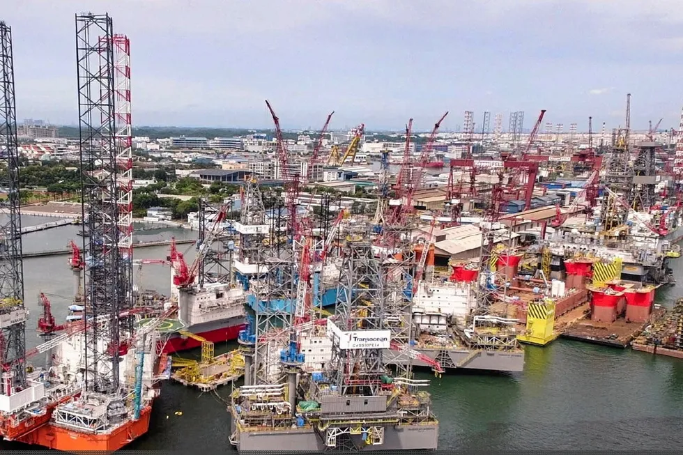 Rigs a'plenty: Transocean drilling units at Keppel Fels yard in Singapore