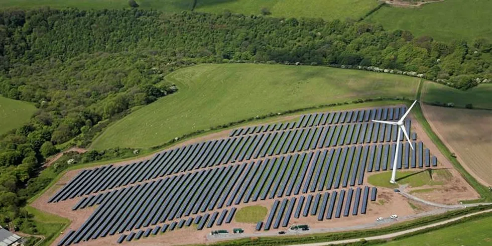 Solar farm at Parc Cynog, Wales. In total, 5MW of solar panels close to the wind farm.