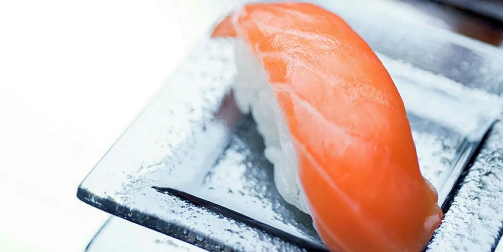 Norwegian salmon sushi in Italy.