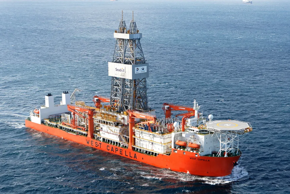 Seadrill's ultra-deepwater drillship, West Capella, during sea trials in South Korea in 2008.