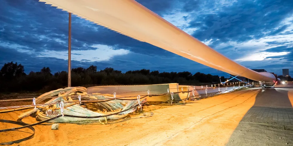 A Nordex wind turbine blade transport.