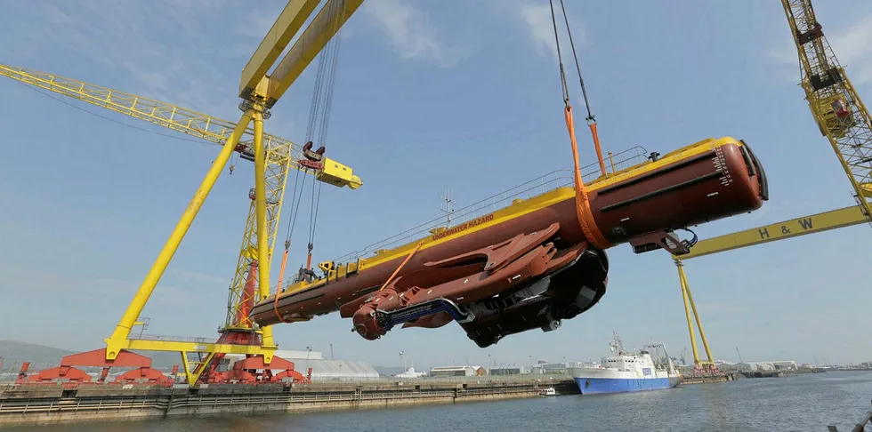 Orbital Marine Power's 2MW SR2000, before tow-out to the Emec testing centre in Orkney, Scotland |
