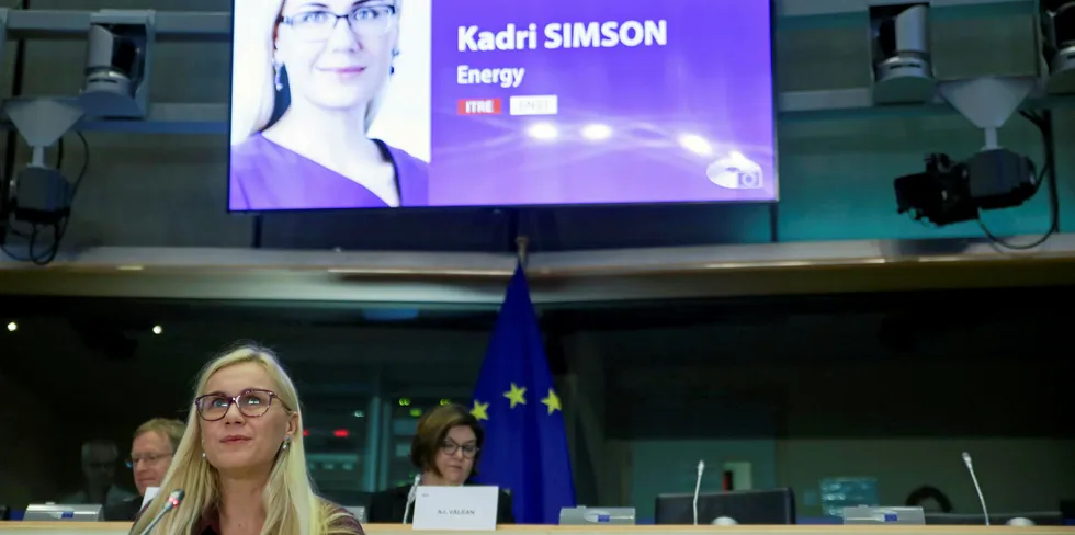 EU commissioner-designate in charge of Energy, Estonia's Kadri Simson, speaks at her confirmation hearing at the European Parliament in Brussels, Belgium