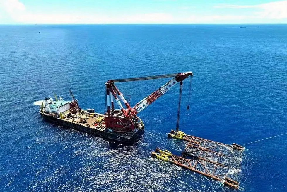 At work: CNOOC Ltd installing the jacket for the Enping 15-1 carbon capture and storage project in the South China Sea