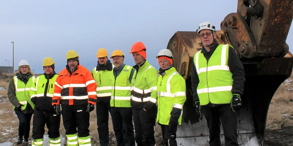 "We are going to take advantage of the experience we gain here in the north when the construction really begins in the south," said Arnar Freyr Jonsson, operations manager at the company. From left: Heiddis Smaradottir, Elvar Mar Stefansson, Thomas Helmig, Stefan Haukur Grimsson, Arnar Freyr Jonsson, Gudmundur Sigurpall Olafsson, Olga Gisladottir and Benedikt Kristjansson.