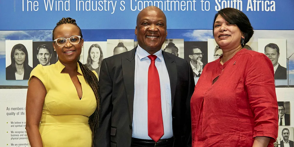 SAWEA chair Tebogo Movundlela, DoE director Thabane Zulu and SAWE CEO Brenda Martin launch the industry charter.