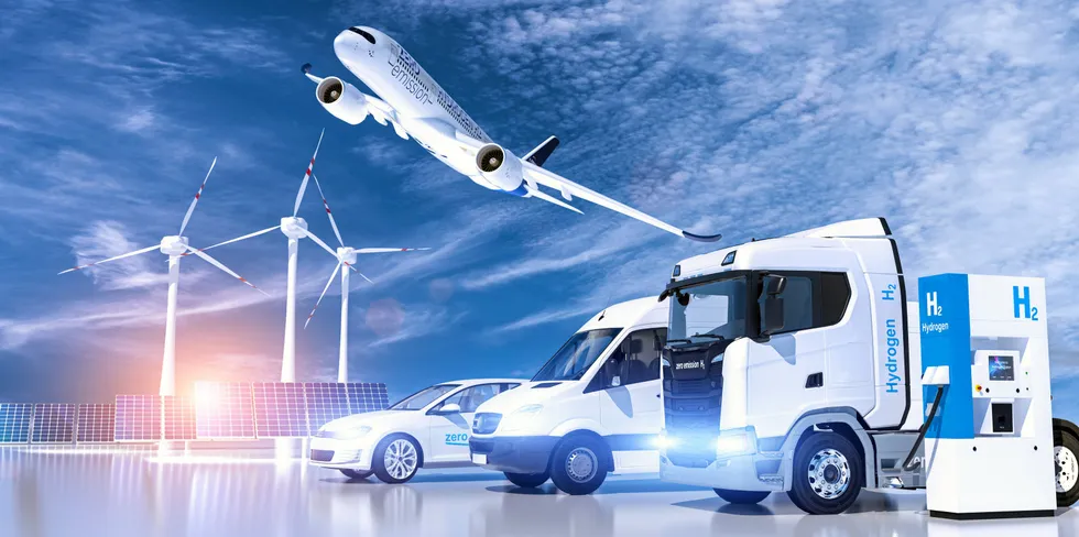 Illustration showing the potential uses of green hydrogen in transport.