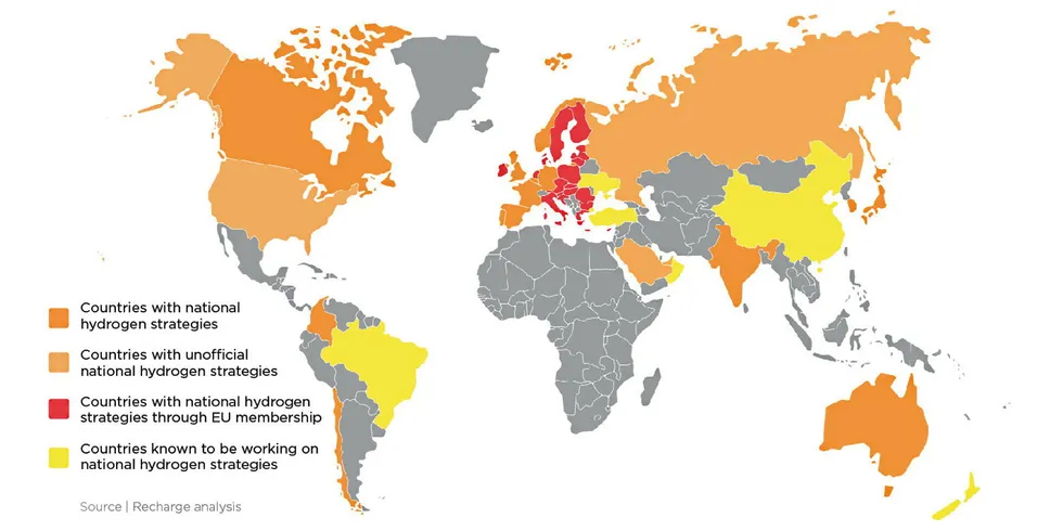 National hydrogen strategies, according to Recharge analysis.