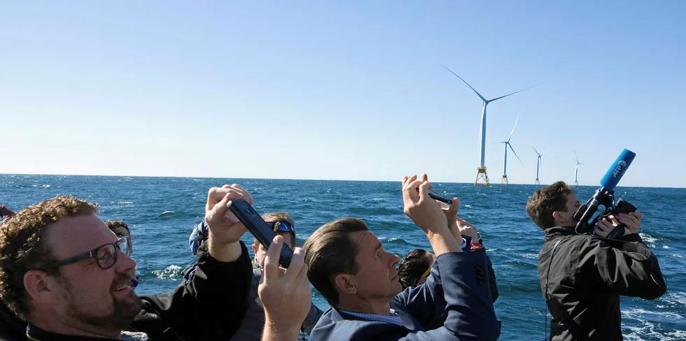 Visitors tour the Block Island Wind Farm.