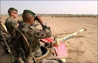 On guard: French troops guard the perimeter of N'Djamena's airport yesterday