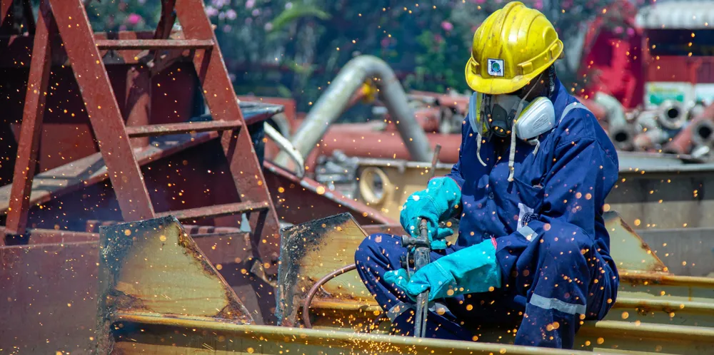 A ship recycling yard worker at Alang.
