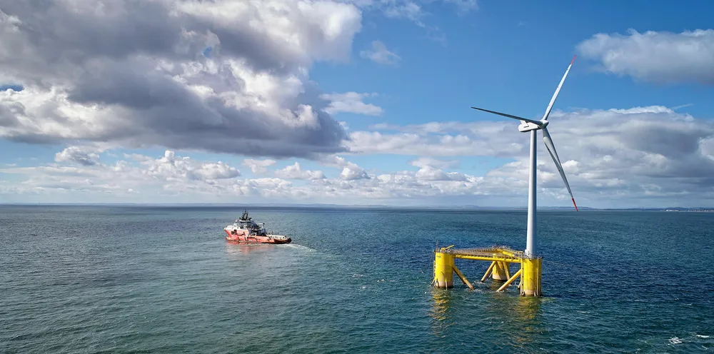 One of the WindFloat turbine units in tow to 50MW Kincardine project off Scotland by Cobra and Flotation Energy