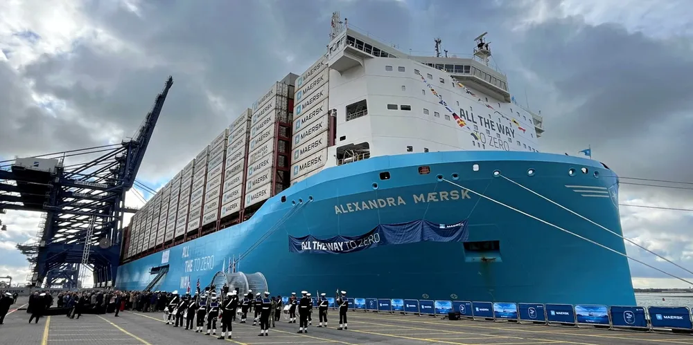 The 16,000-teu dual-fuel methanol Alexandra Maersk (built 2024) — the fifth in a series of 18 vessels scheduled for delivery in 2024 and 2025 — was named at the Port of Felixstowe, UK, on 9 October.
