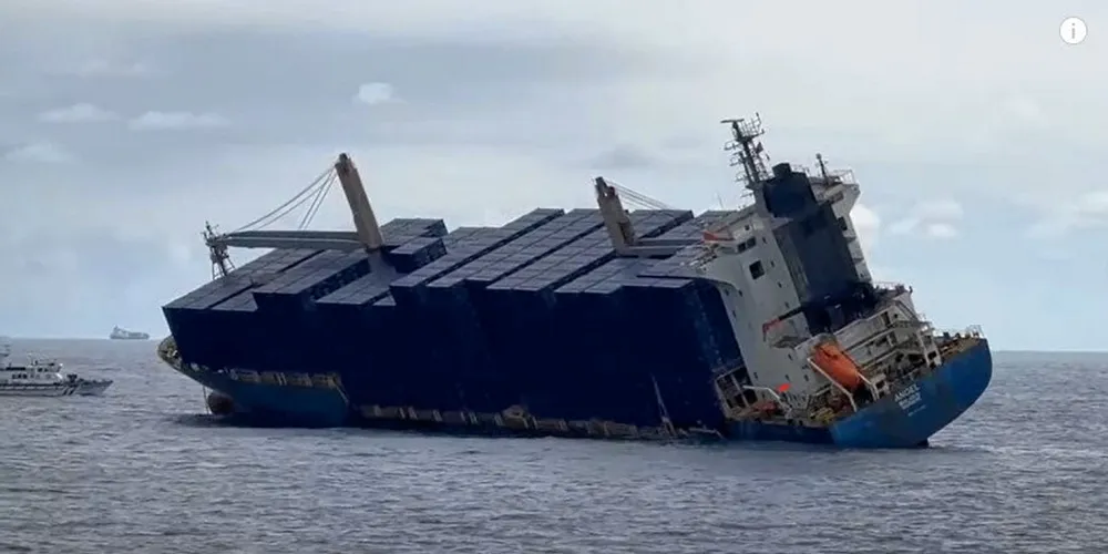 The 1,262-teu container ship Angel (built 2003) lost containers after going into a list at the Port of Kaohsiung.