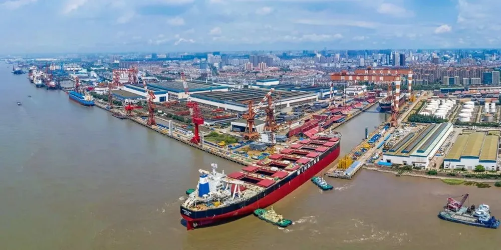 A bulker is completed at Nantong Cosco KHI Ship Engineering (Nacks) in China in 2019. The shipbuilder is a joint venture of Kawasaki Heavy Industries and China Cosco Shipping’s Cosco Shipping Heavy Industry.