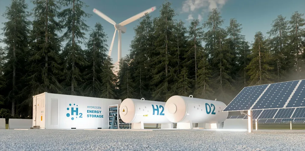 Rendering of a wind- and solar-powered green-hydrogen facility.