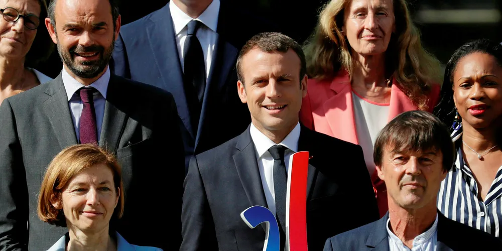 Energy minister Nicolas Hulot (front right) with French President Macron
