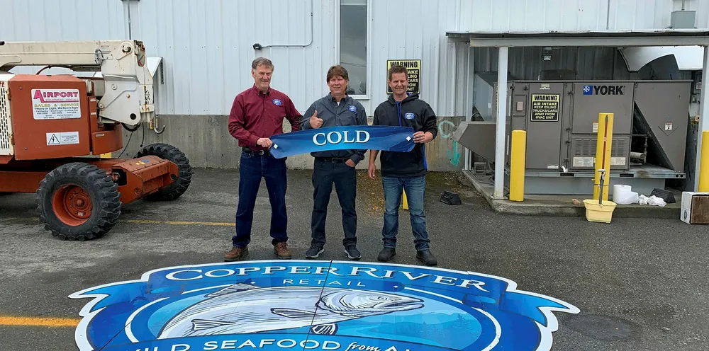 Copper River Seafoods has opened a new cold storage facility in Anchorage, Alaska. In photo from right to left: Joe O’Halloran, VP Operations; Scott Blake CEO/Founder; Billy Green, Operations and Sales Manager.