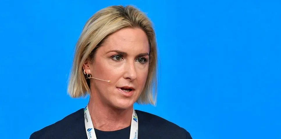 Maria Angelicoussis speaking at the World LNG Summit & Awards meeting in Athens in 2023.