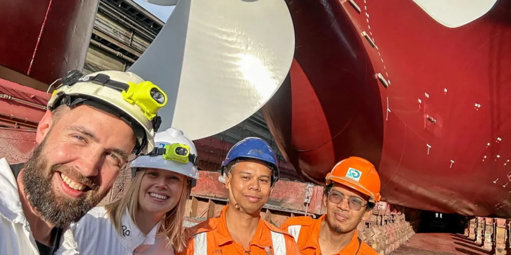 The Grieg team testing graphene on a bulker hull.
