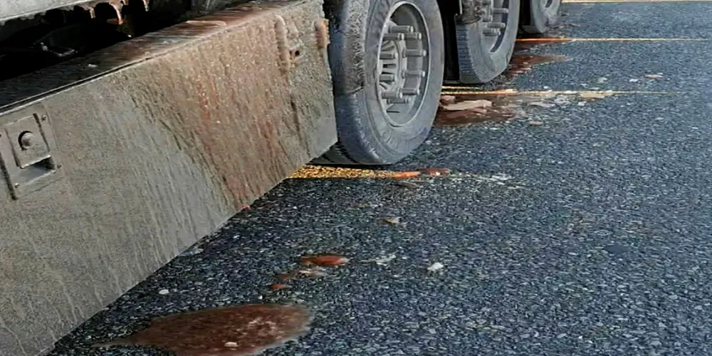 Bil som er stoppet på grunn av avrenning og blodvann på vei.