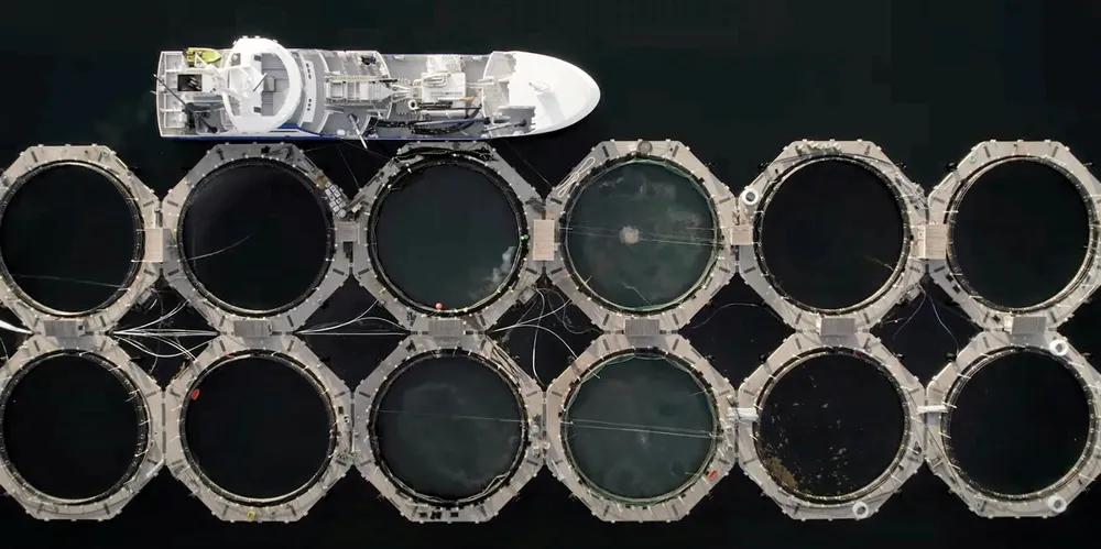 A bird's eye view of Akvafuture's closed containment farms in Norway.